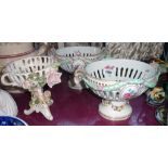 A pair of continental pierced tazzas on pedestal bases (one a/f) - sold with another similar