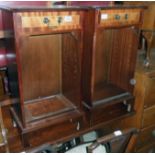 A pair of 16" reproduction mahogany and cross banded bedside tables, each with drawer and shelf