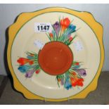 A Clarice Cliff Bizarre Crocus pattern plate - knife marks