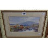 Tom Rowden: a gilt framed watercolour, depicting cattle in a moorland setting with stream in