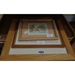 Three framed modern local view prints - sold with a boxed framed display of chilies