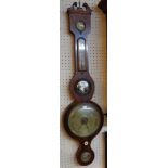A 19th Century mahogany and strung cased banjo barometer/thermometer with silvered dials, central