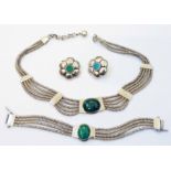 An Ilaria marked 925 pendant necklace and matching bracelet with fancy links and green hardstone