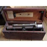 A vintage John Davis & Son aluminium theodolite in Victorian wooden case to same