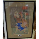 A framed Japanese woodblock print, depicting a warrior - sold with another, depicting a leaping