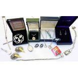 Various items of boxed and loose white metal costume jewellery, etc.