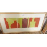 A modern pine framed coloured triptych print, entitled "Jars and Bottles" - signed and titled in