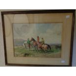 William Evans Linton: a framed watercolour, depicting female horse riders in a moorland setting -
