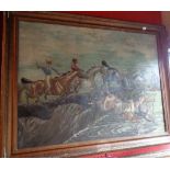 H. Alken: an early 19th Century gilt framed oil on canvas, entitled "The Water Jump" - signed with