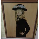 †Norman Hepple: a vintage framed coloured print, entitled "Her Mother`s Hat"