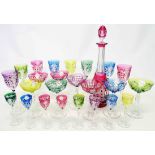An eight place suite of Belgian Val St. Lambert overlay cut glass in assorted colours,
