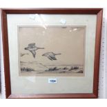 Rueben Ward Binks: an oak framed pen and ink drawing, entitled "Brent Geese" - signed and dated