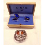 A boxed pair of Links of London cuff-links and a marked Sterling Silver Scottish brooch
