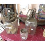 Two butter churns and a jar - various condition