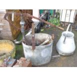 A galvanized bucket spray pump - sold with an old milking pail