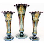 A pair of Hart & Moist Exeter Pottery fluted vases, a larger, similar pair
