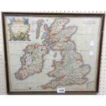 A Hogath framed antique hand coloured map print of the British Isles, entitled "Britannia, Romana,