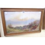 G. Francis: a gilt framed gouache, depicting a stylised moorland view with flowering heather-