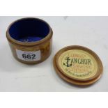 A Mauchline Ware box for Clark & Co. Anchor sewing cotton - sold with a vintage Yardley Solidified