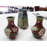 Three miniature cloisonné vases