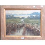 Fred Cook: a gilt framed oil on panel, depicting a river view with castle in distance- signed - 14