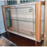 A 3' 6" retro mixed wood and beaded display cabinet with material lined interior and gilt
