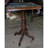 A 30 1/4" 19th Century mahogany pedestal table with floral needlework panel under glass to top,