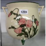 A Torquay Pottery cauldron pattern cachepot with anemone decoration in the Wemyss style