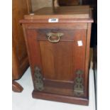A 12 1/2" late Victorian polished oak coal box with brass strapwork hinges to fall front