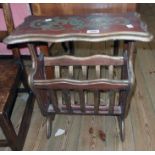 A decorative Eastern painted and incised wood freestanding magazine rack with serpentine shaped top,