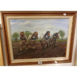 A. W. Arnold: a 20th Century oil on canvas depicting a ploughing team - signed