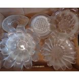 A box containing glassware including Dartington Daisy dishes, etc.