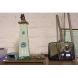 A vintage Folk Art lighthouse with Morse key, a/f - sold with a KB Rhapsody portable radio