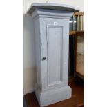 A 20" painted wood pedestal cupboard with associated top and shelves enclosed by a panelled door,