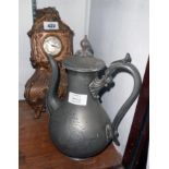 A French gilt composite cased cased ornate timepiece a/f - sold with a pewter baluster coffee pot