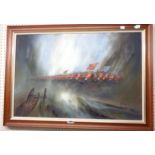 John Bampfield: a polished wood framed oil on canvas, depicting a stylised view of The Charge of the
