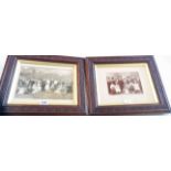 A pair of carved oak picture frames, both containing monochrome wedding group photographs