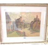 A.D. Summers: an ornate gilt framed watercolour, depicting a village scene with the Foresters Arms