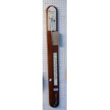 A 20th Century French polished wood mounted stick barometer with mercury tube and thermometer scale,