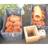 Two crates containing terracotta pots and pipes - sold with a stoneware drain trap