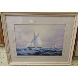 R. Pearson: a framed watercolour, entitled "Freshening Wind", depicting racing yachts - signed