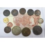 A small collection of antique Great British and foreign coinage including 1769 Ireland long bust