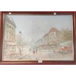 Burnett: a 20th Century framed oil on canvas, depicting a Parisian street scene with Eiffel Tower in