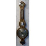 A 19th Century rosewood framed banjo barometer/thermometer with mercury works, storm dial, spirit