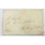 A mid 19th Century envelope addressed to Her Majesty the Queen Adelaide, Marlborough House, with