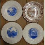 Three Wedgwood blue and white American plates - sold with a Johnson Brothers Oregon plate