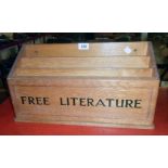 A 19" polished oak "Free Literature" display box with partitioned interior