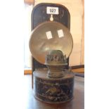 A Sherwoods pressed tin wall mounted oil lamp