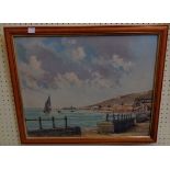 Frank Selman: a framed oil on board, depicting a view of the South Devon Coast - sold with an