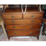 A 3' 7" 19th Century mahogany and strung chest of two short and three long graduated drawers, set on